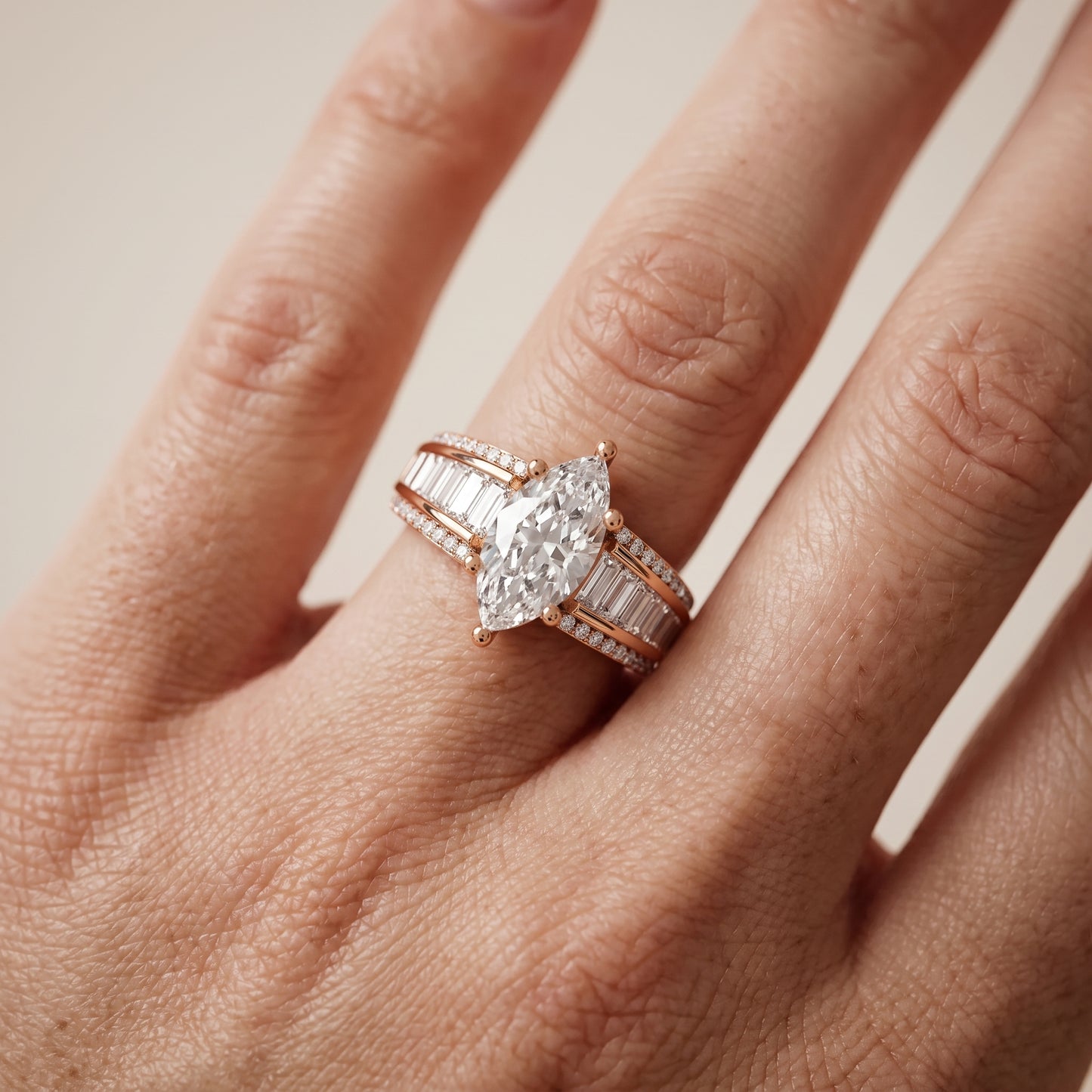 Halle Channel Set Baguette Accent Marquise Diamond Engagement Ring in Rose Gold - lifestyle.jpg