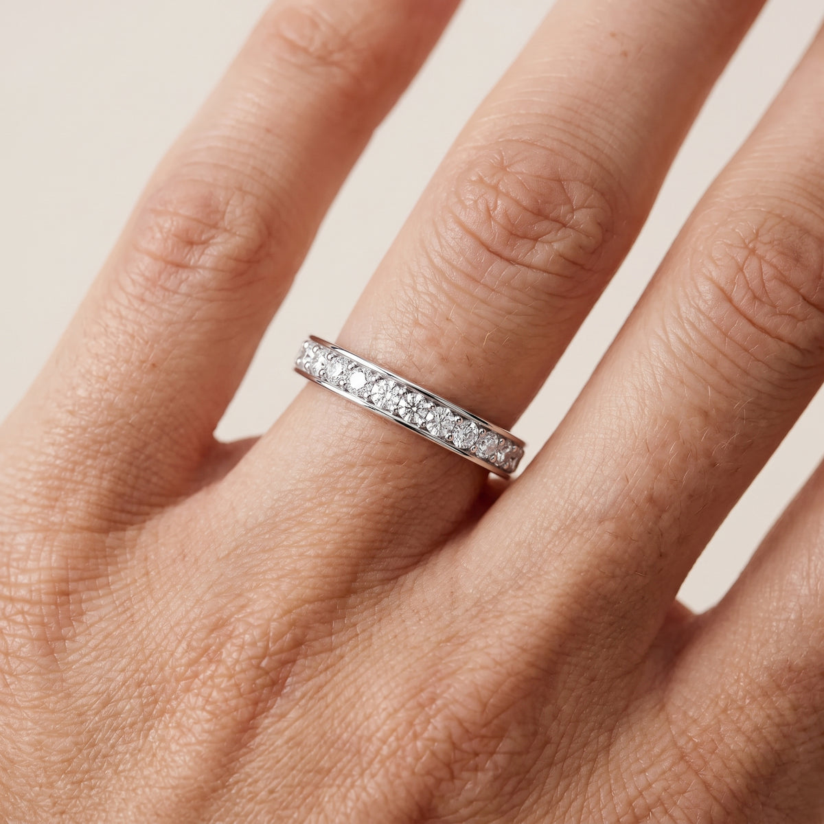 Juniper Classic Pavé Round Diamond Eternity Band in White Gold - lifestyle.jpg