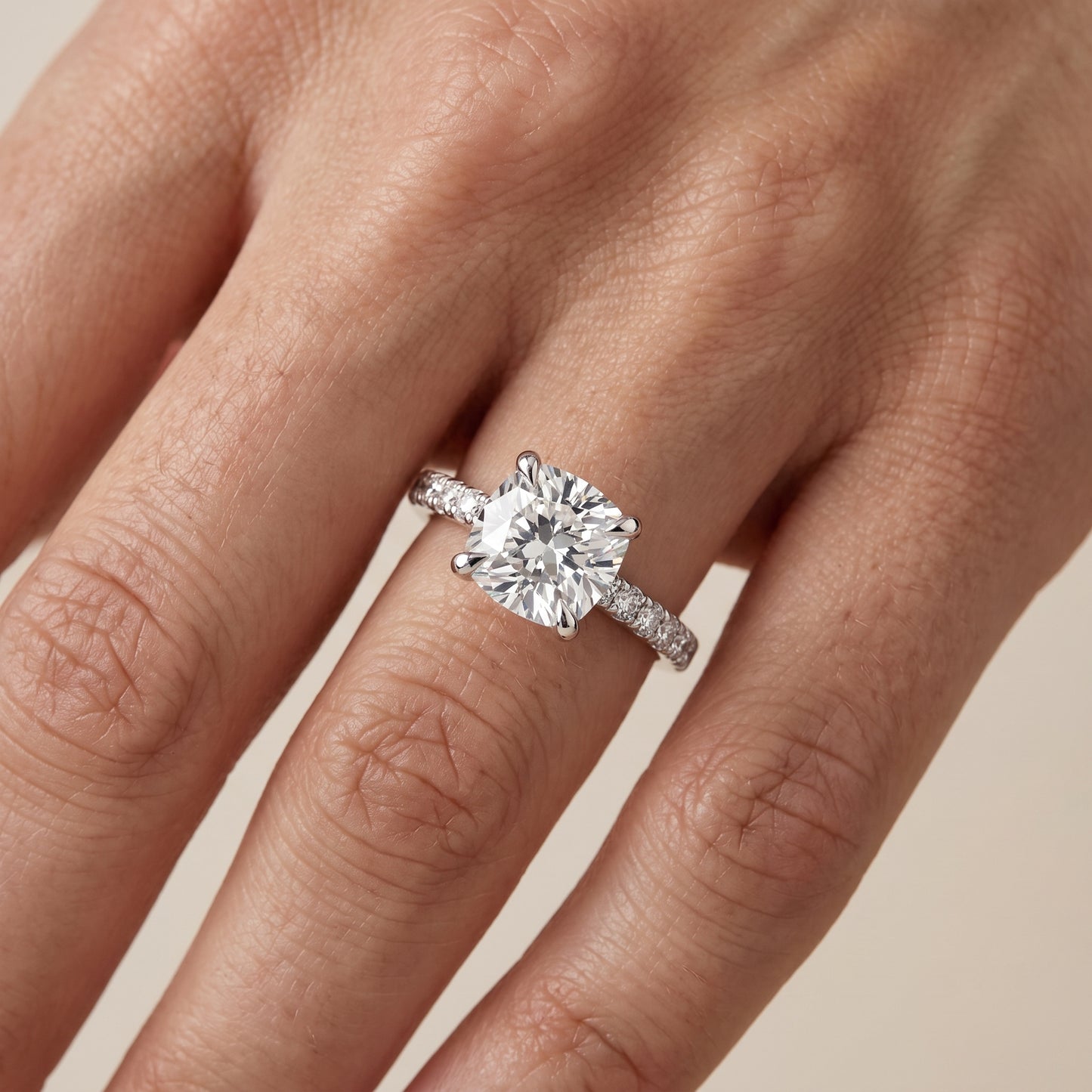 Maya Hidden Halo Pavé Cushion Diamond Engagement Ring in Silver - lifestyle.jpg