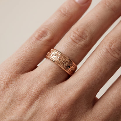 Navya Carved Milgrain Wedding Band in Rose Gold - lifestyle.jpg