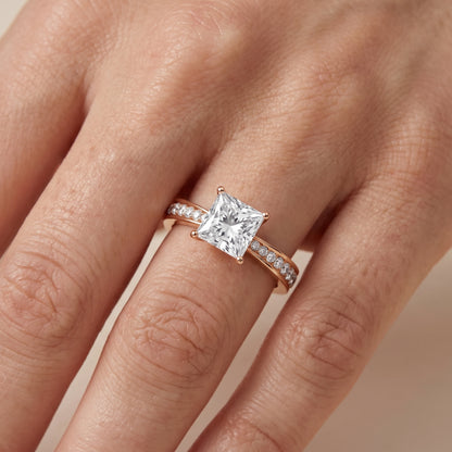 Rhea Sidestone Pavé Princess Diamond Engagement Ring in Rose Gold - lifestyle.jpg