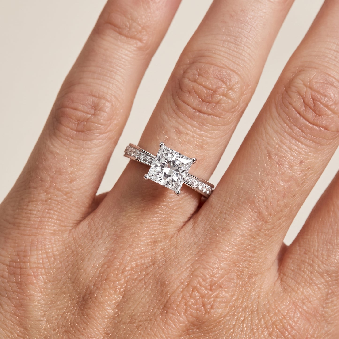 Rhea Sidestone Pavé Princess Diamond Engagement Ring in White Gold - lifestyle.jpg