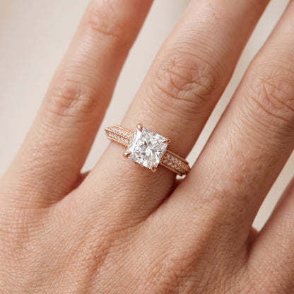 Indie Vintage Milgrain Radiant Diamond Engagement Ring in Rose Gold - lifestyle.jpg