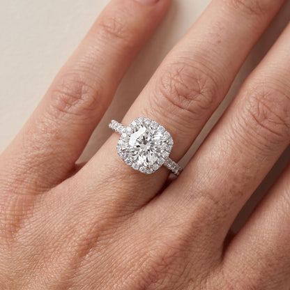 Alma Halo Pavé Cushion Diamond Ring in Platinum - lifestyle.jpg