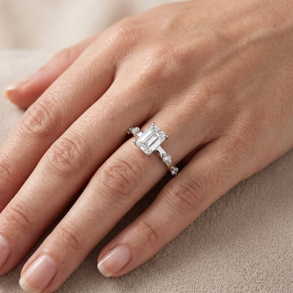 Elena Radiance Solitaire Emerald Diamond Engagement Ring in Silver - lifestyle.jpg