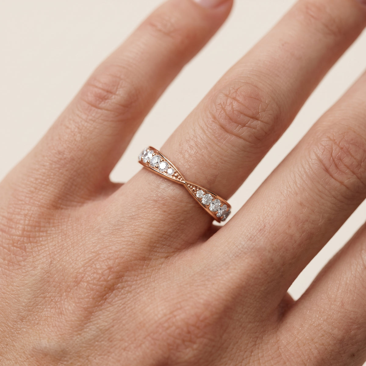 Julia Tapered Riviera Round Diamond Eternity Band in Rose Gold - lifestyle.jpg