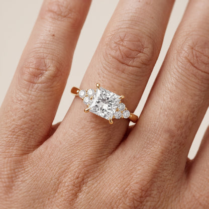 Anya Sidestone Cluster Princess Diamond Ring in Yellow Gold - lifestyle.jpg