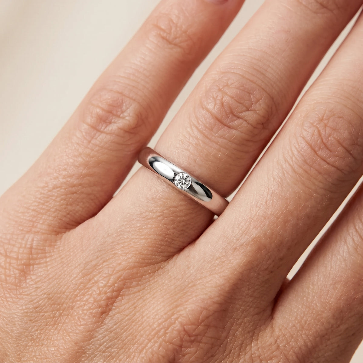 Elizabeth Comfort Fit Bezel Round Diamond Wedding Band in Platinum - lifestyle.jpg