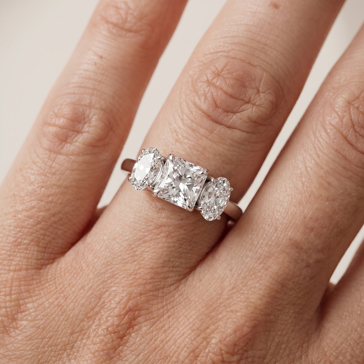 Lila Three-Stone Radiant Diamond Ring in White Gold - lifestyle.jpg