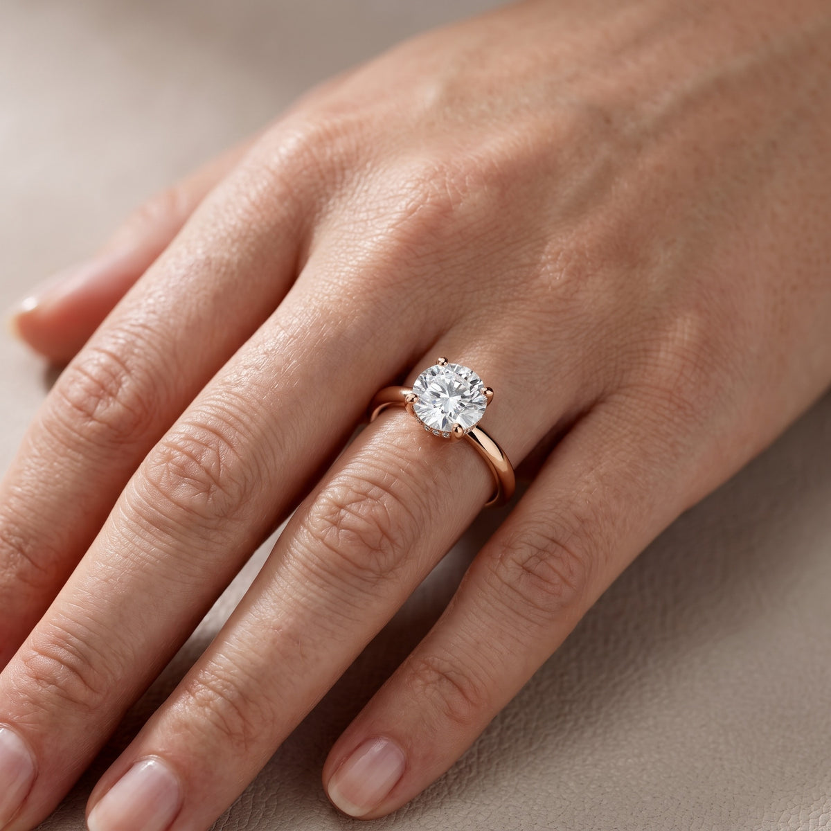 Charlotte Charm Solitaire Round Diamond Engagement Ring in Rose Gold - lifestyle.jpg