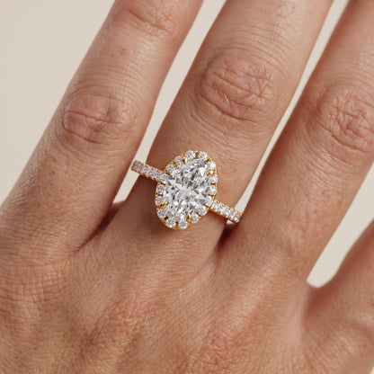 Amara Halo Claw Prong Oval Diamond Ring in Yellow Gold - lifestyle.jpg