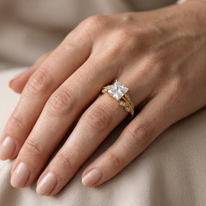 Maja Vintage Floral Princess Diamond Engagement Ring in White Gold - lifestyle.jpg