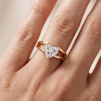 Giselle Solitaire Split Shank Heart Diamond Engagement Ring in Yellow Gold - lifestyle.jpg