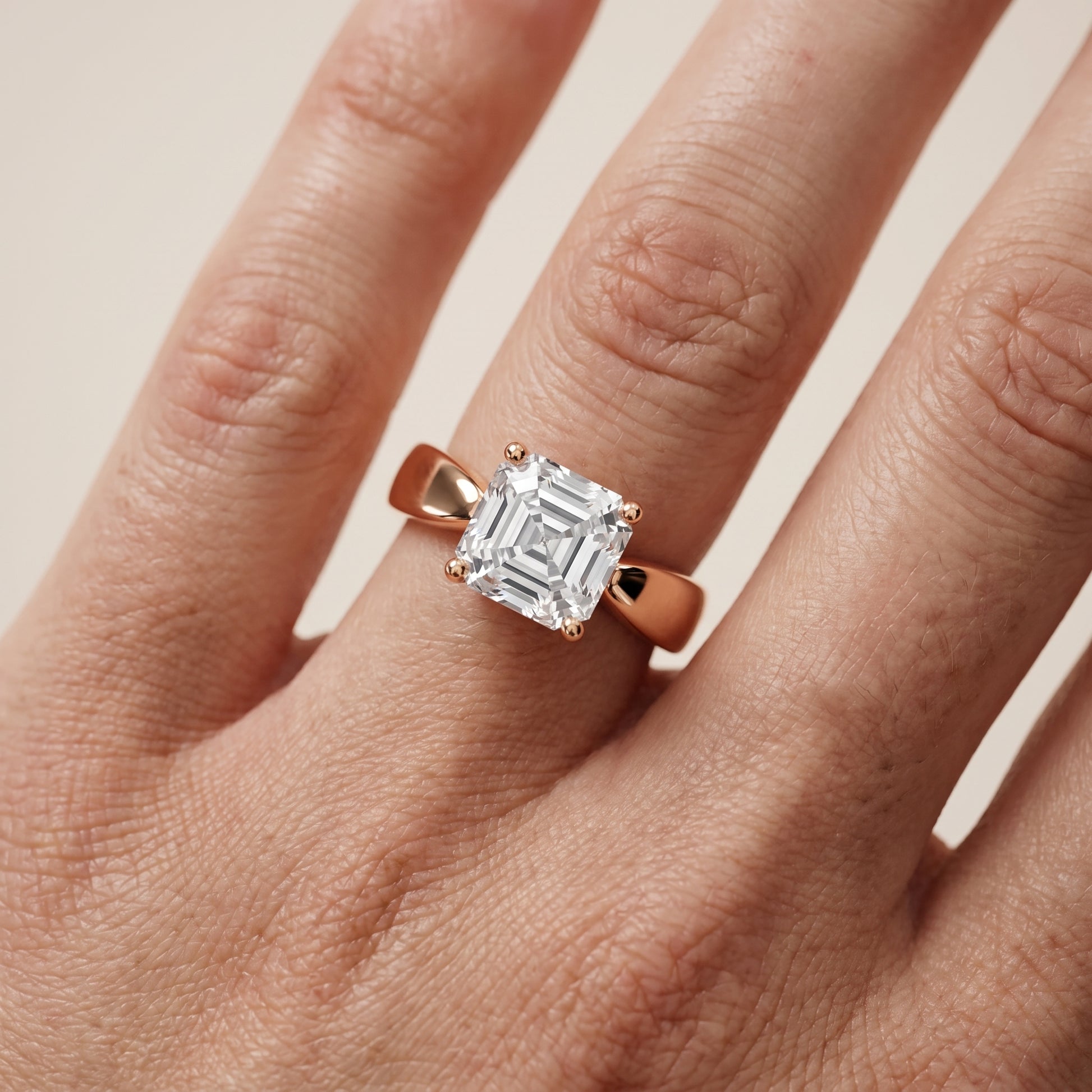 Talia Solitaire Twist Asscher Diamond Engagement Ring in Rose Gold - lifestyle.jpg