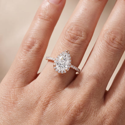 Sophie Halo Pavé Pear Diamond Ring in Rose Gold - lifestyle.jpg