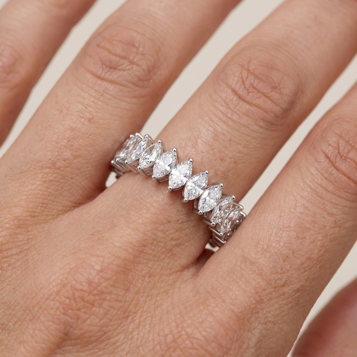 Philippa Shared Prong Marquise & Baguette Diamond Eternity Band in Silver - lifestyle.jpg