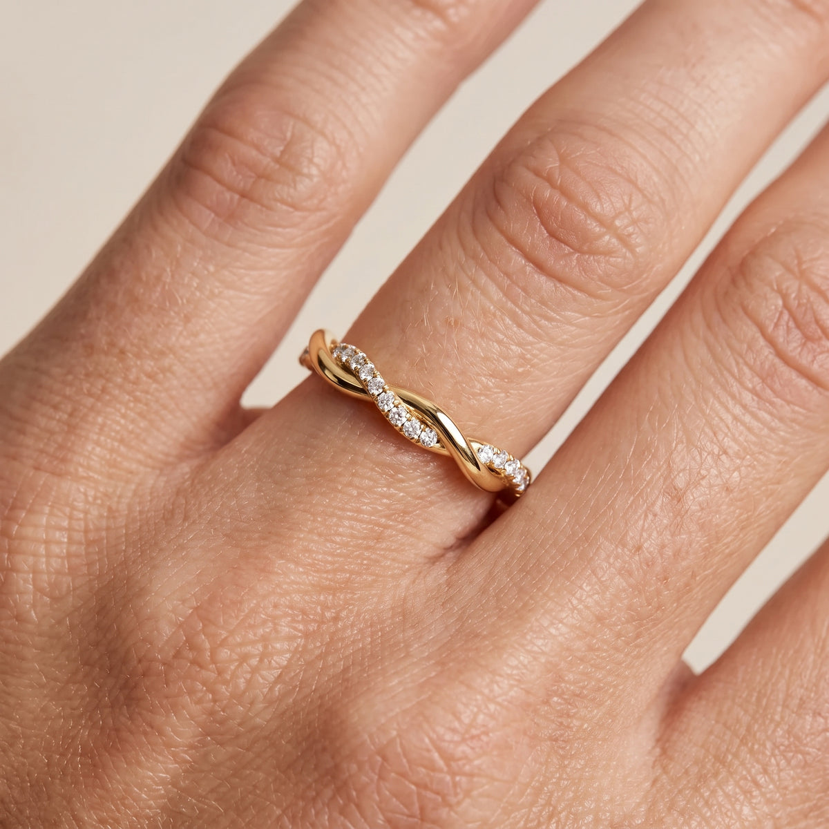 Emery Petite Twist Round Diamond Eternity Band in Yellow Gold - lifestyle.jpg