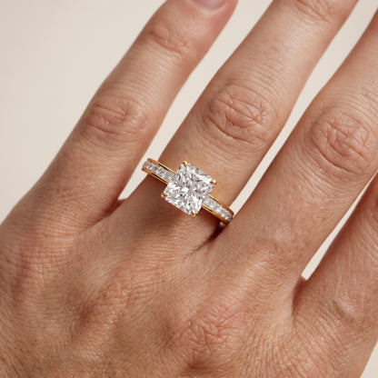 Brielle Channel Set Solitaire Radiant Diamond Ring in Yellow Gold - lifestyle.jpg
