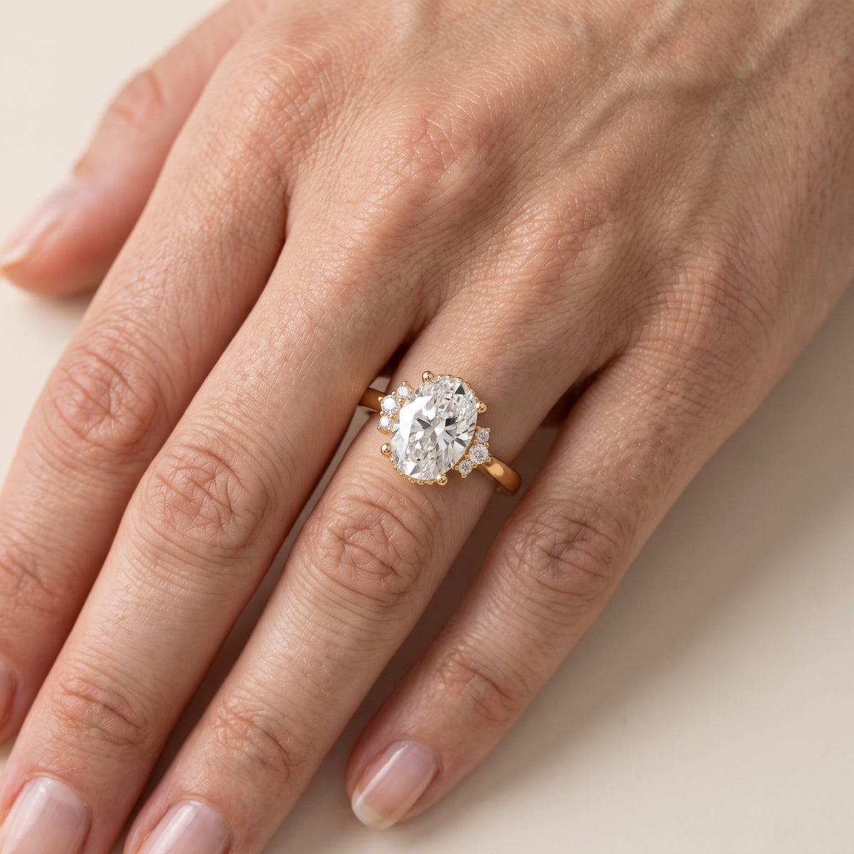 Paola Milgrain Pavé Oval Diamond Engagement Ring in Rose Gold - lifestyle.jpg