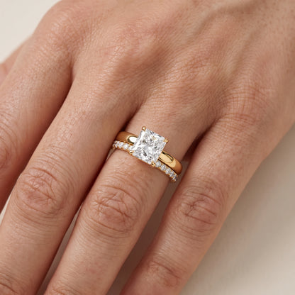 Veda Split Shank Pavé Radiant Diamond Engagement Ring in Yellow Gold - lifestyle.jpg