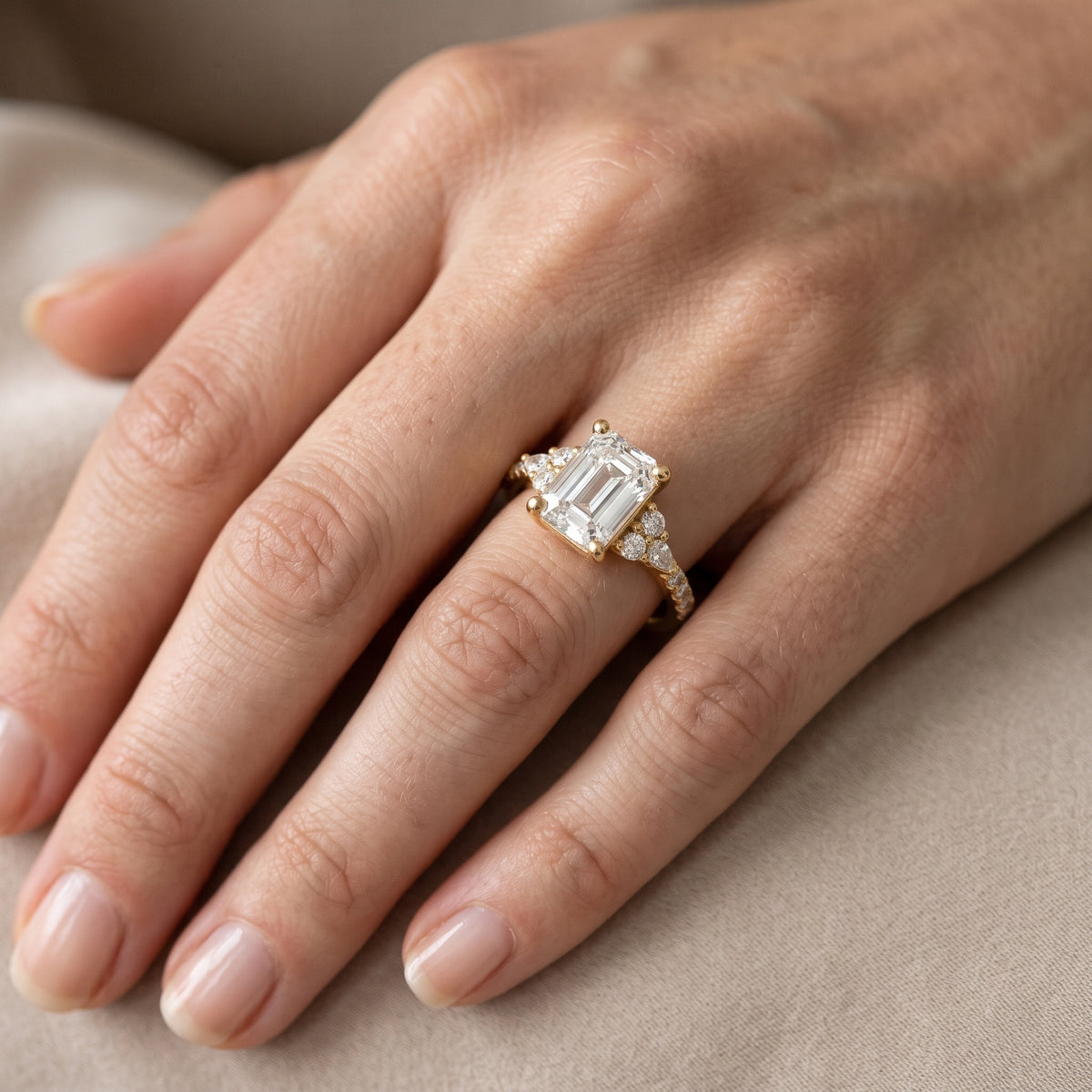 Alta Pavé Cluster Emerald Diamond Engagement Ring in Platinum - lifestyle.jpg