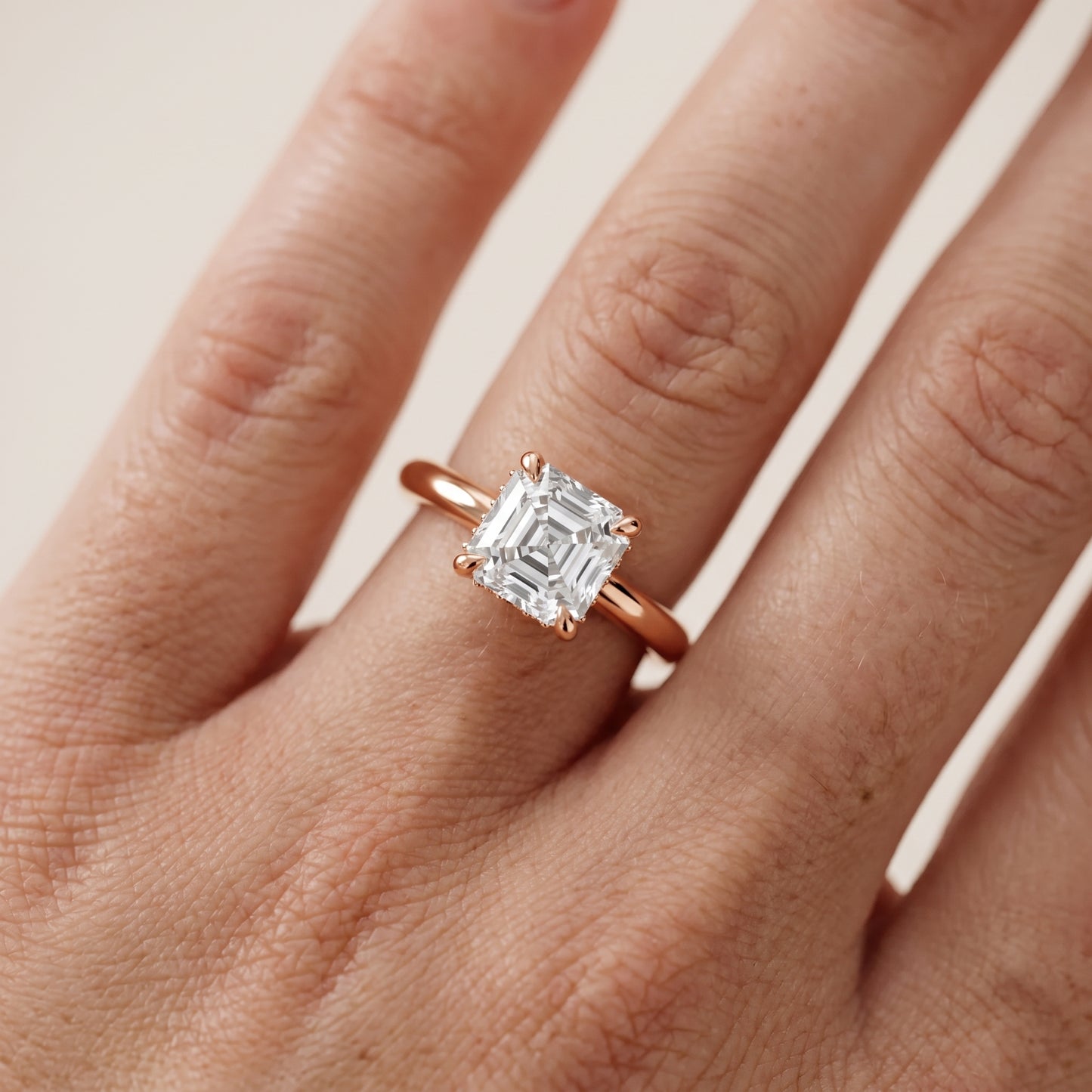Amaya Hidden Halo Asscher Diamond Ring in Rose Gold - lifestyle.jpg