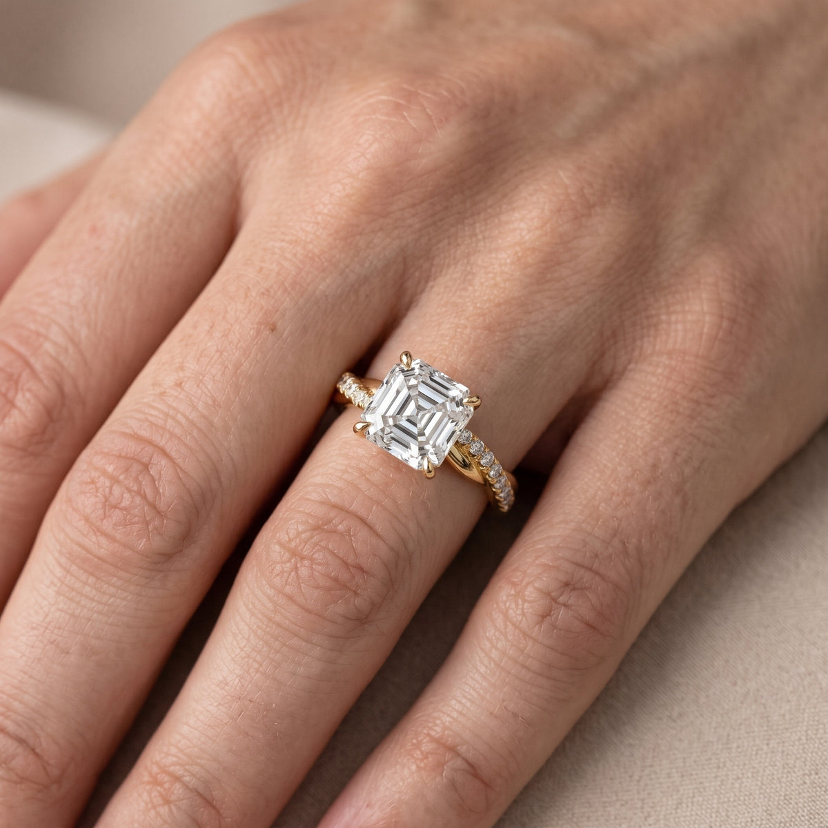 Allie Twist Pavé Asscher Diamond Engagement Ring in Platinum - lifestyle.jpg