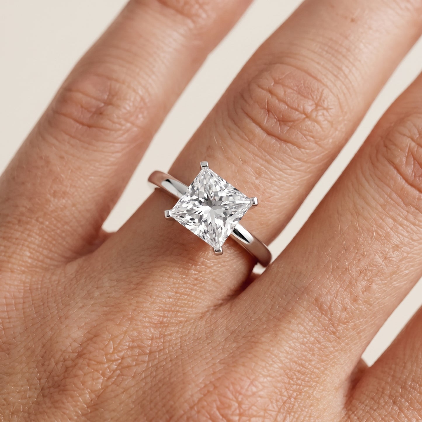 Liana Solitaire Claw Prong Princess Diamond Engagement Ring in Platinum - lifestyle.jpg
