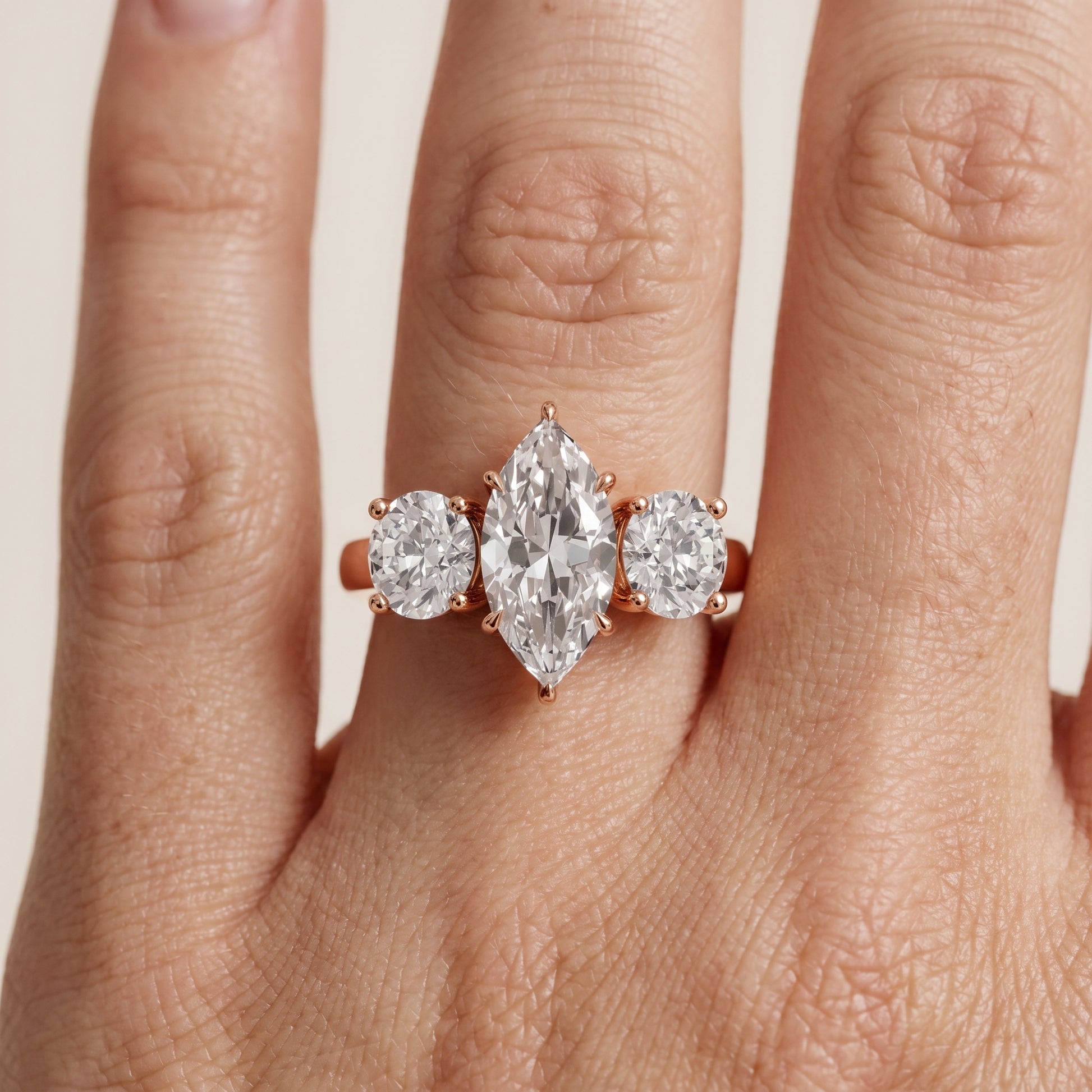 Esme Three-Stone Tapered Marquise Diamond Ring in Rose Gold - lifestyle.jpg
