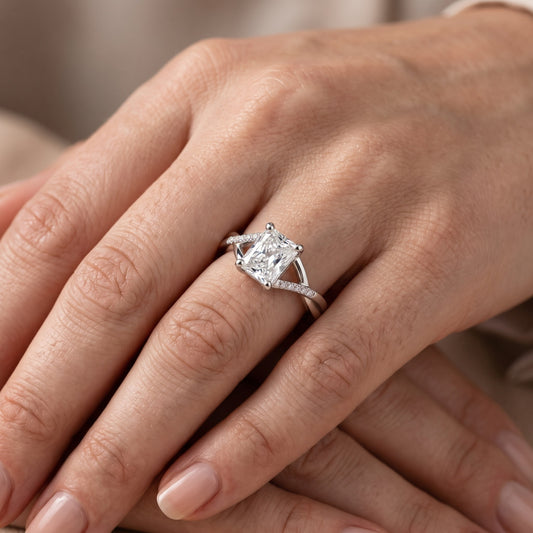 Veronica Twist Side Stone Radiant Diamond Engagement Ring in White Gold - lifestyle.jpg