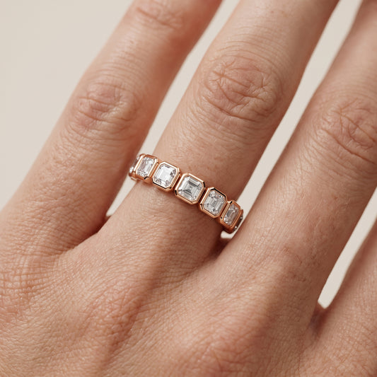 Galia Bezel Asscher Diamond Half Eternity Band in Rose Gold - lifestyle.jpg