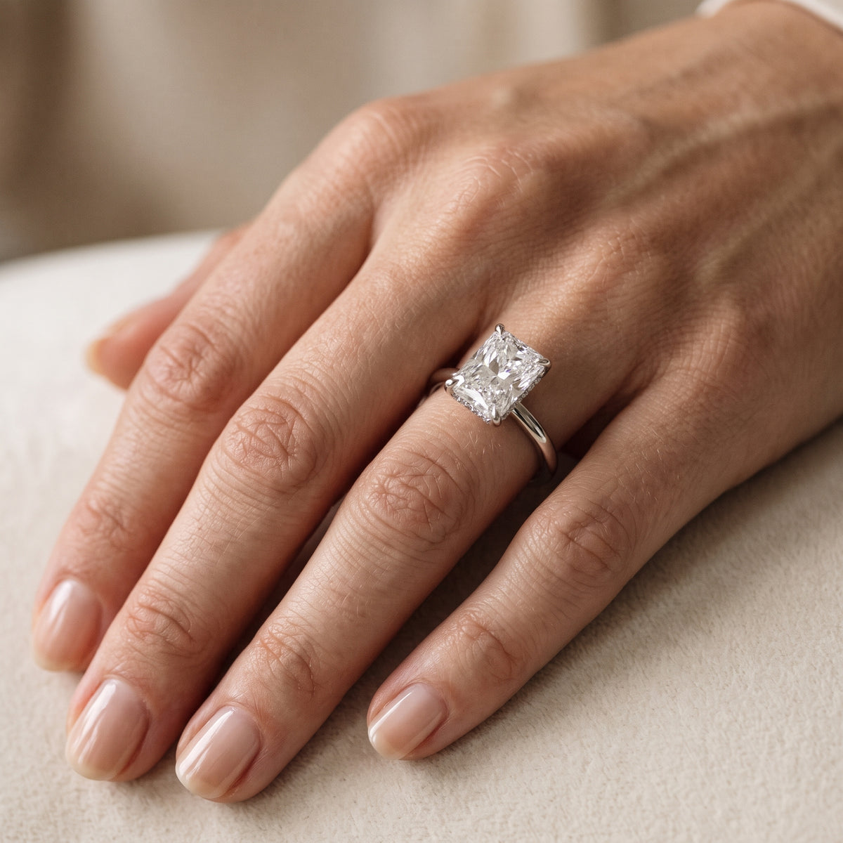 Amaya Hidden Halo Radiant Diamond Engagement Ring in Silver - lifestyle.jpg