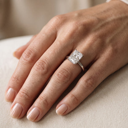 Amaya Hidden Halo Radiant Diamond Engagement Ring in Silver - lifestyle.jpg