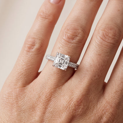Della Hidden Halo Pavé Asscher Diamond Engagement Ring in White Gold - lifestyle.jpg