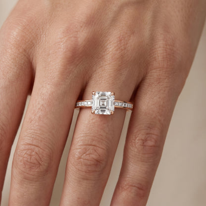 Maren Sidestone Channel Set Asscher Diamond Engagement Ring in Rose Gold - lifestyle.jpg