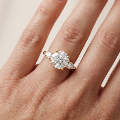 Faye Three-Stone Trellis Round Diamond Ring in Yellow Gold - lifestyle.jpg