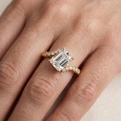 Chatham Bezel Bypass Emerald Diamond Engagement Ring in Yellow Gold - lifestyle.jpg