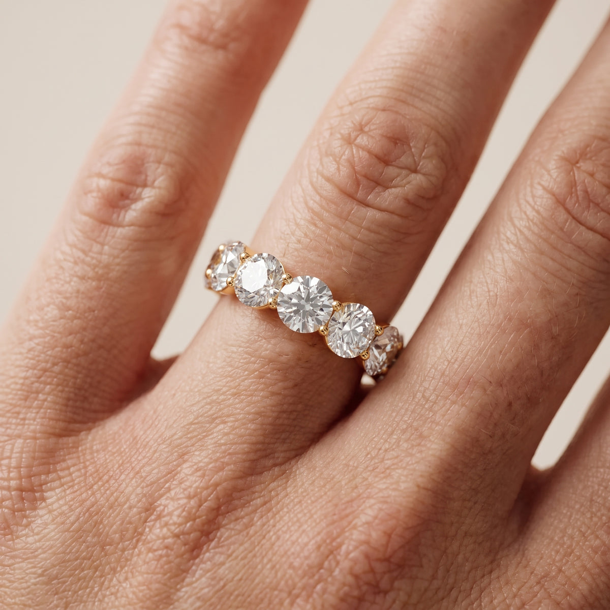 Theodora Claw Prong Round Diamond Eternity Band in Yellow Gold - lifestyle.jpg