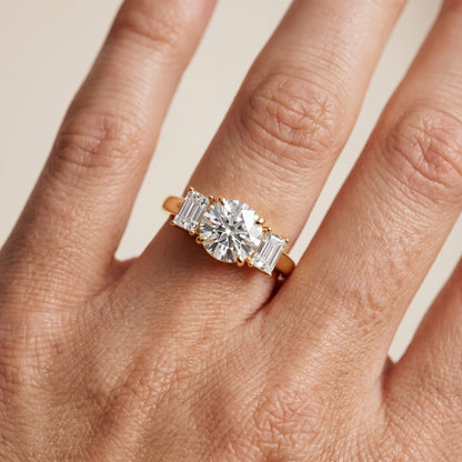 Zoe Three-Stone Round Diamond Ring in Yellow Gold - lifestyle.jpg
