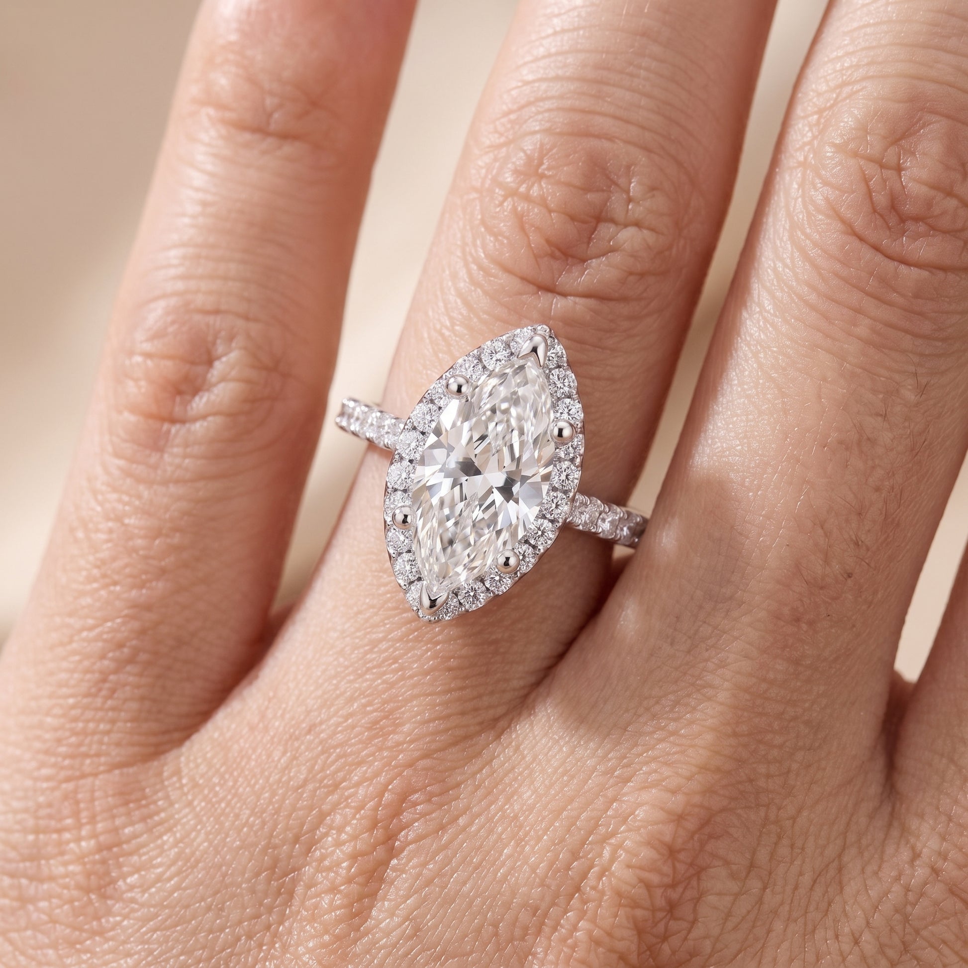 Sophie Halo Pavé Marquise Diamond Ring in Platinum - lifestyle.jpg