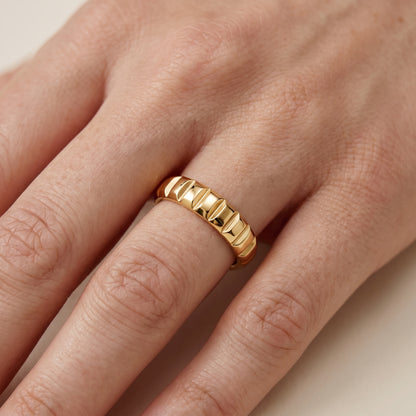 Laurel Grooved Low Dome Wedding Band in Yellow Gold - lifestyle.jpg