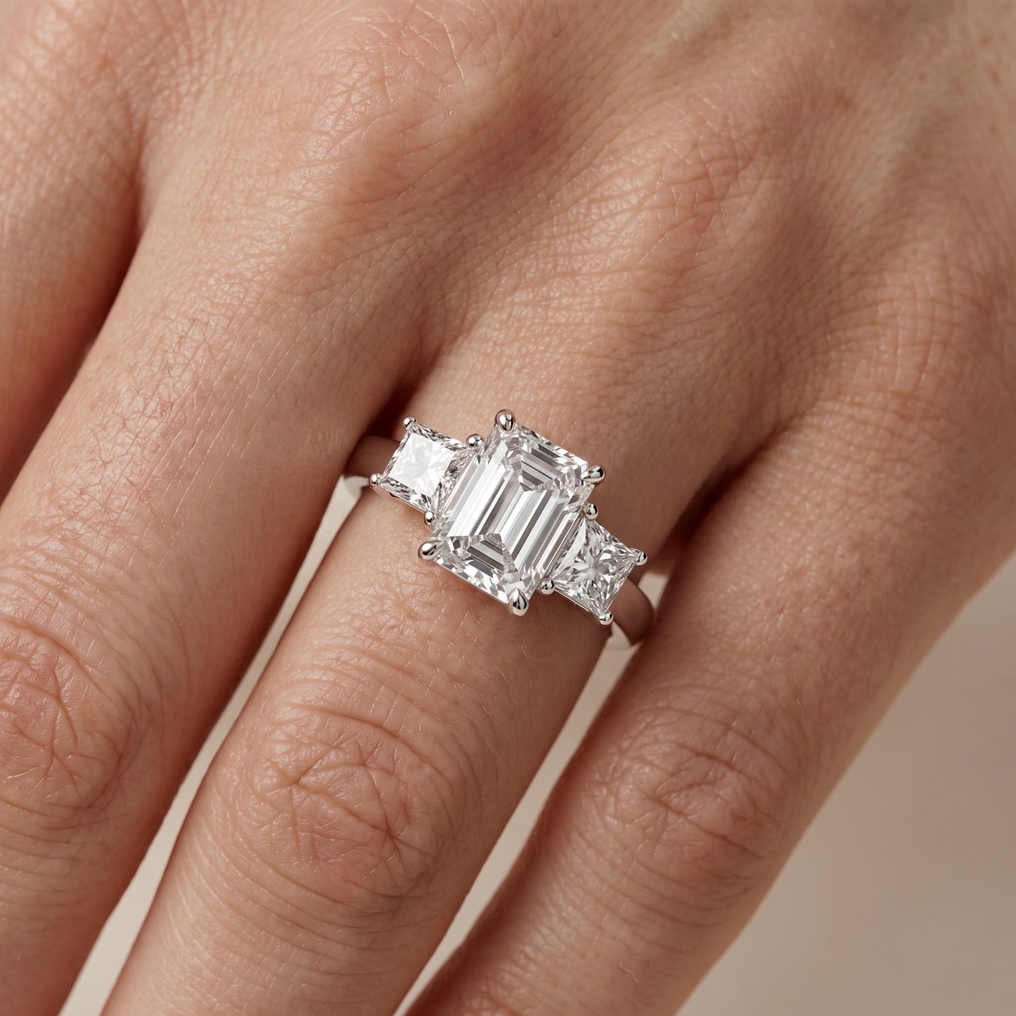 Sienna Three-Stone Emerald Diamond Ring in White Gold - lifestyle.jpg