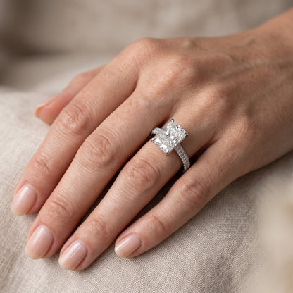 Elisa Hidden Halo Pavé Radiant Diamond Engagement Ring in Platinum - lifestyle.jpg