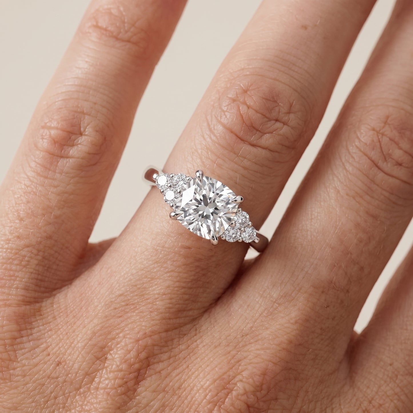 Anya Sidestone Cluster Cushion Diamond Ring in White Gold - lifestyle.jpg