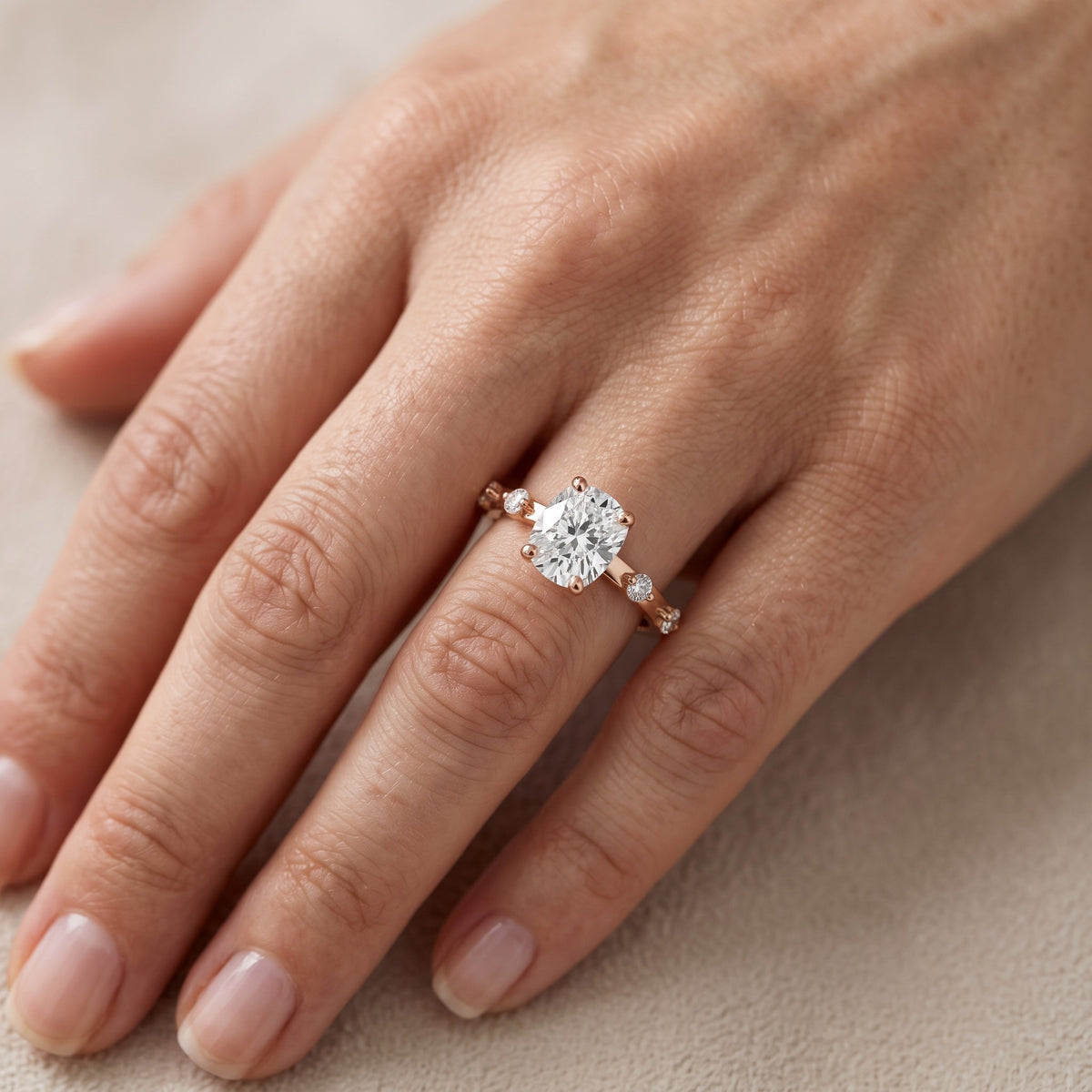 Elena Radiance Solitaire Cushion Diamond Engagement Ring in Rose Gold - lifestyle.jpg