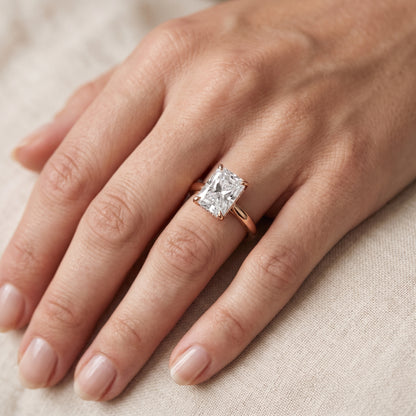 Mena Hidden Halo Radiant Diamond Engagement Ring in Rose Gold - lifestyle.jpg