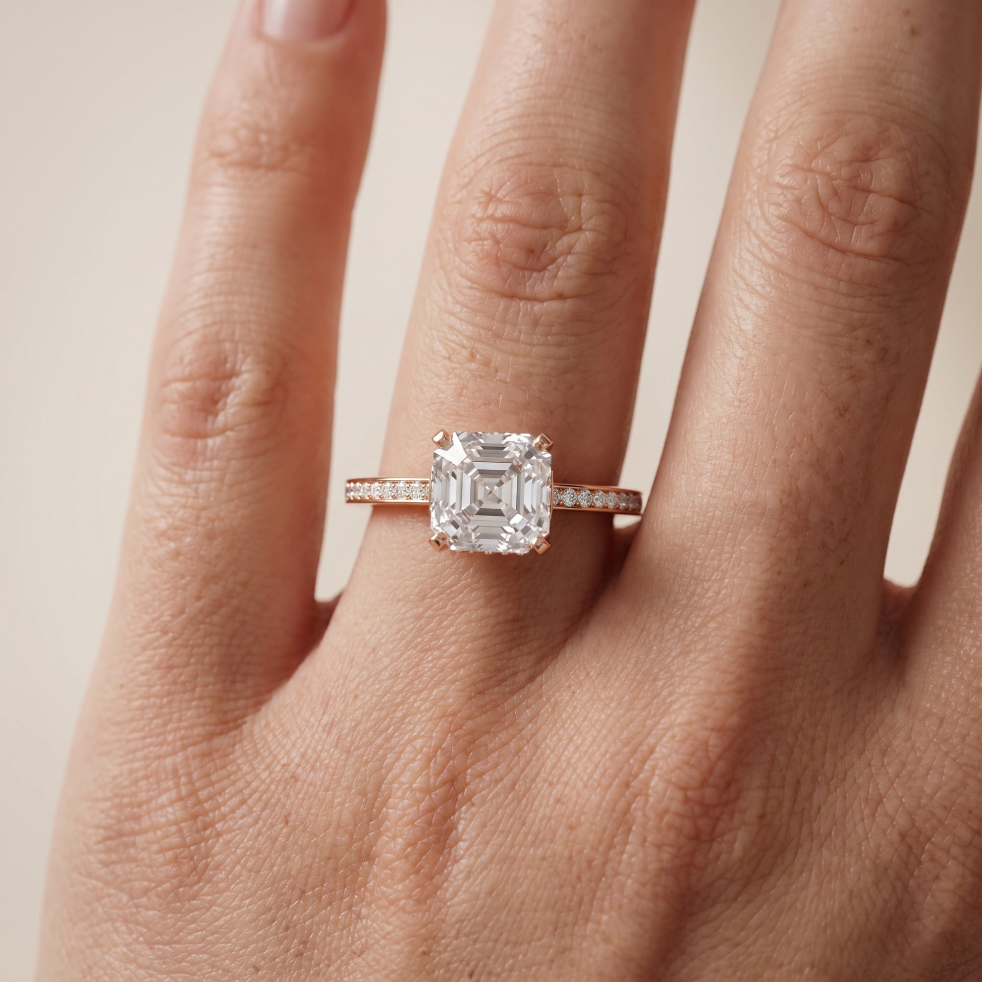 Naia Hidden Halo Asscher Diamond Ring in Rose Gold - lifestyle.jpg