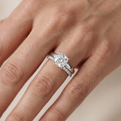 Veda Split Shank Pavé Cushion Diamond Engagement Ring in Platinum - lifestyle.jpg