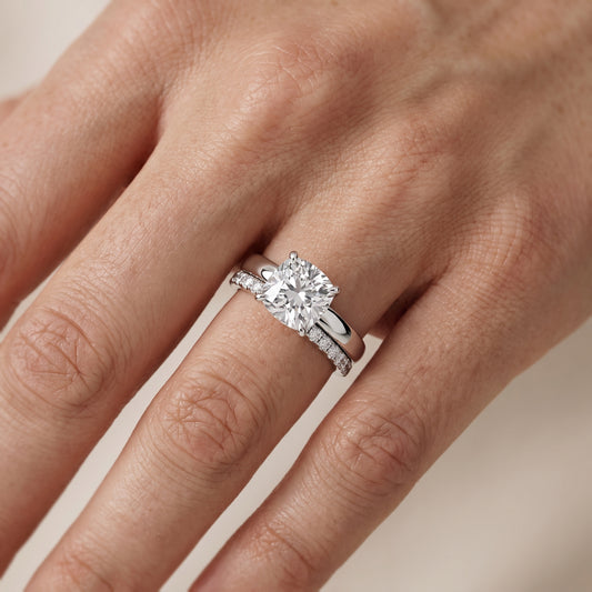 Josephine Split Shank Pavé Cushion Diamond Engagement Ring in Platinum - lifestyle.jpg