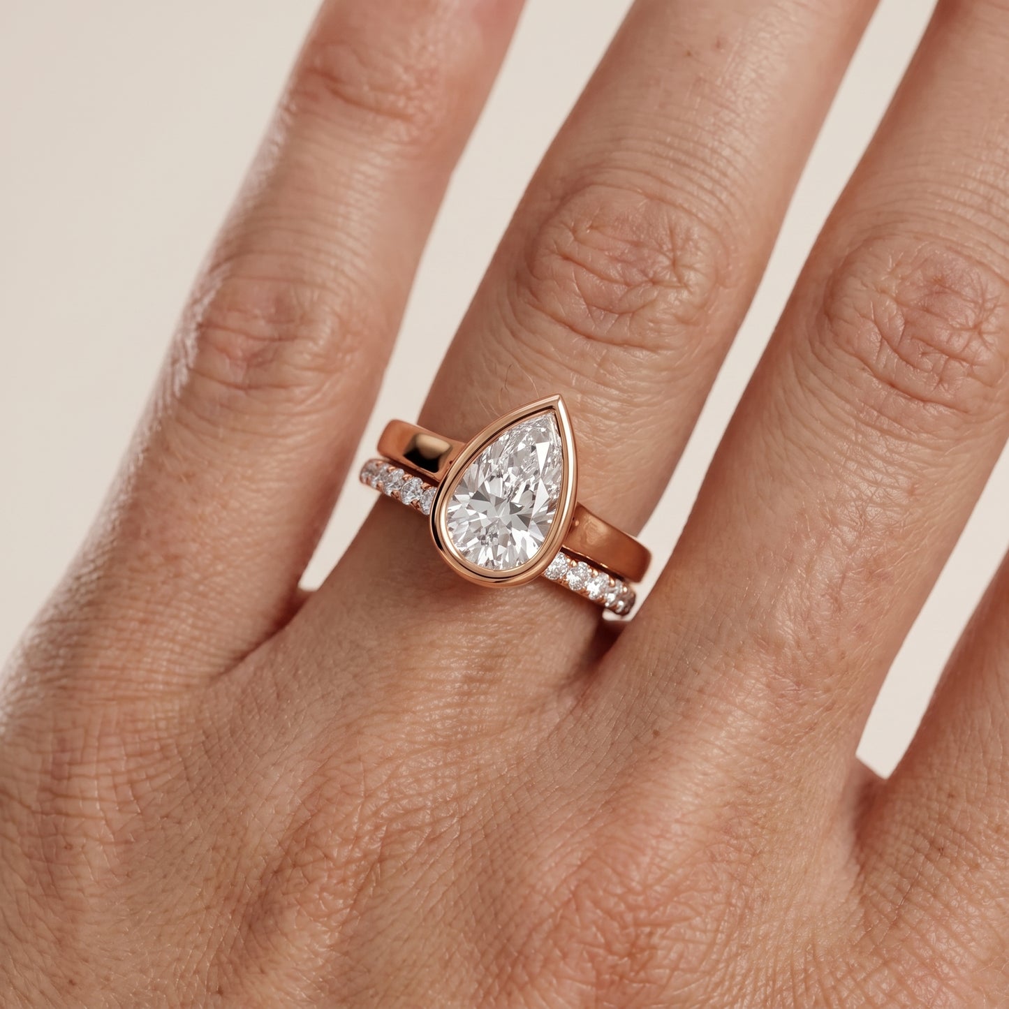 Ayla Bezel Bypass Pear Diamond Ring in Rose Gold - lifestyle.jpg